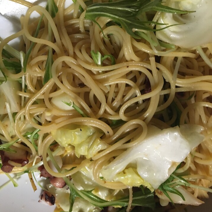 キャベツと水菜のパスタ!大量消費!